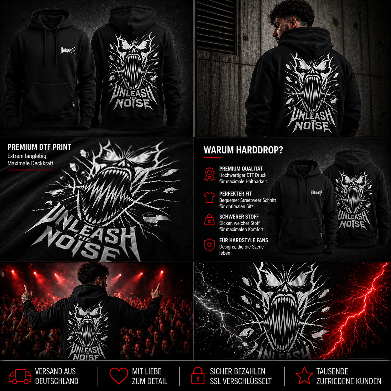 Harddrop „Unleash The Noise“ Hoodie – Hardcore Streetwear Backprint