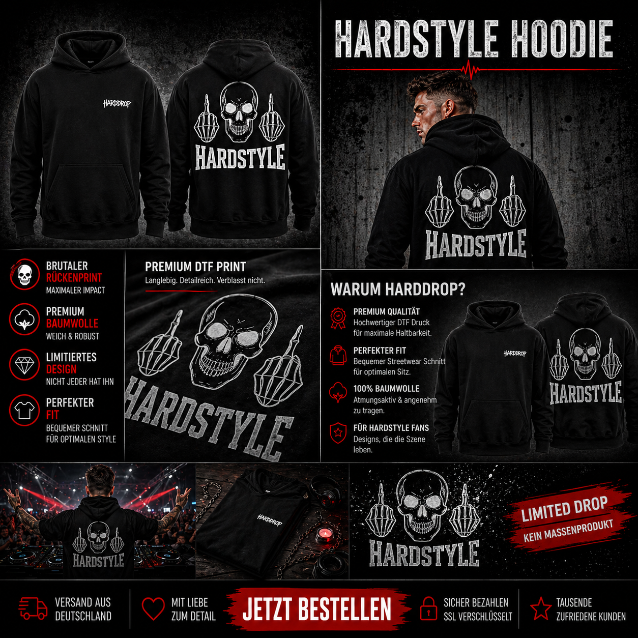 Hoody Hardstyle Skull Rücken