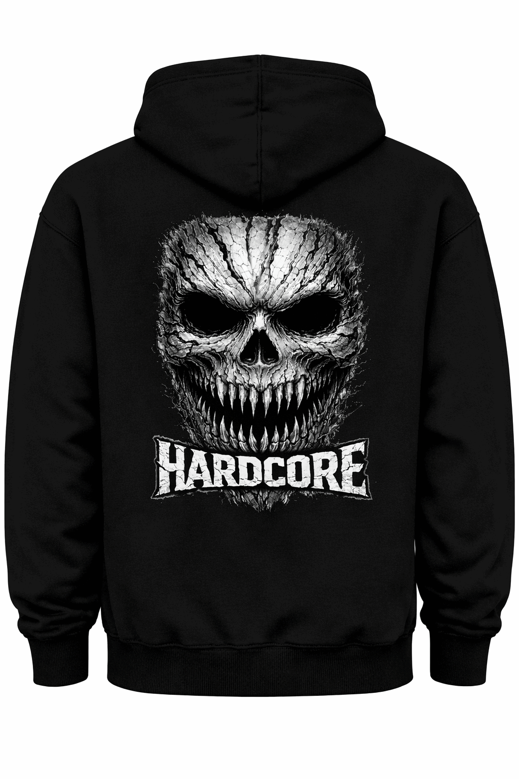 Schwarzer Hoodie mit Horror Treeface Motiv – Hardcore Streetwear DTF-Druck für Festivals, Raves und Clubs | Laserhandmade
