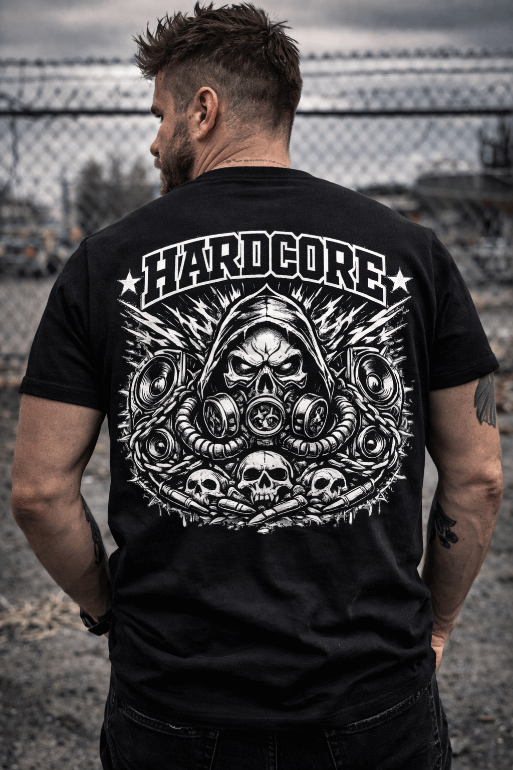 Hardcore Acid Backprint Streetwear T-Shirt schwarz – Produktansicht
Hardcore Acid Backprint Streetwear T-Shirt schwarz – Model Rückenansicht