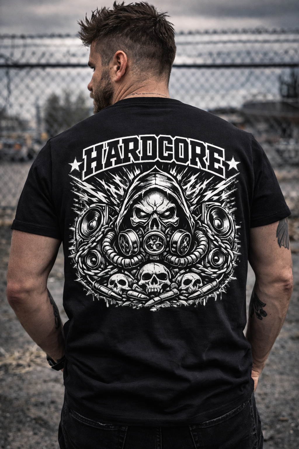 Hardcore Acid Backprint Streetwear T-Shirt schwarz – Produktansicht
Hardcore Acid Backprint Streetwear T-Shirt schwarz – Model Rückenansicht