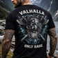 Viking wolf Valhalla Storm streetwear T-shirt worn by tattooed man in Scandinavian mountains