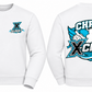 Cheer X-Cess Kinder-Sweatshirt – Weiß – Vorder- und Rückseite mit Beispielnamen