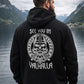 Schwarzer Zip Hoodie mit Wikinger Rückenprint "See You in Valhalla" – Viking Streetwear für Biker und Festival Fans | Laserhandmade
