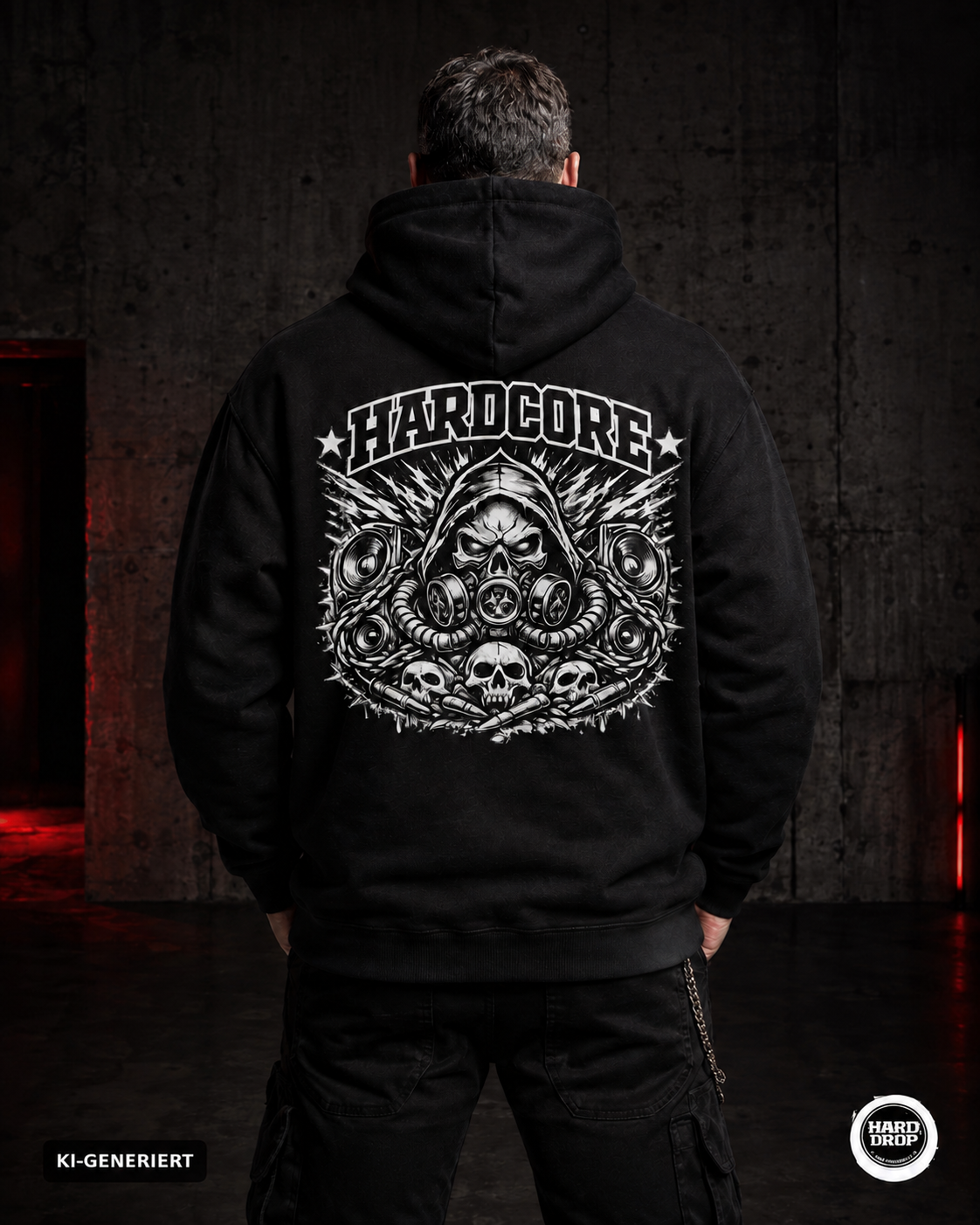 HARDDROP Hardcore Acid Hoodie – Model mit großem Hardcore Backprint