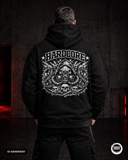 HARDDROP Hardcore Acid Hoodie – Model mit großem Hardcore Backprint