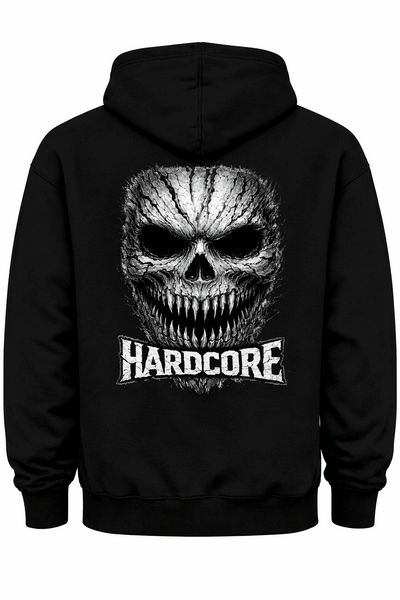 Schwarzer Hoodie mit Horror Treeface Motiv – Hardcore Streetwear DTF-Druck für Festivals, Raves und Clubs | Laserhandmade