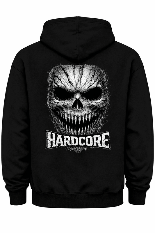 Schwarzer Hoodie mit Horror Treeface Motiv – Hardcore Streetwear DTF-Druck für Festivals, Raves und Clubs | Laserhandmade