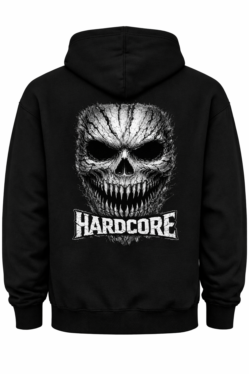 Schwarzer Hoodie mit Horror Treeface Motiv – Hardcore Streetwear DTF-Druck für Festivals, Raves und Clubs | Laserhandmade