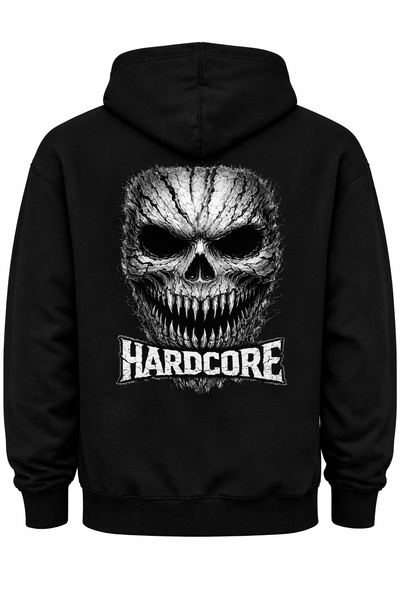 Schwarzer Hoodie mit Horror Treeface Motiv – Hardcore Streetwear DTF-Druck für Festivals, Raves und Clubs | Laserhandmade