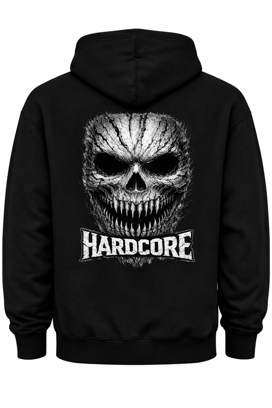Schwarzer Hoodie mit Horror Treeface Motiv – Hardcore Streetwear DTF-Druck für Festivals, Raves und Clubs | Laserhandmade