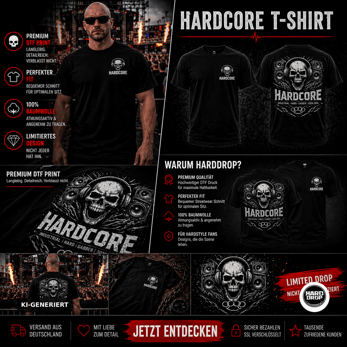 HARDDROP Hardcore Male T-Shirt – Festival Streetwear Produktansicht