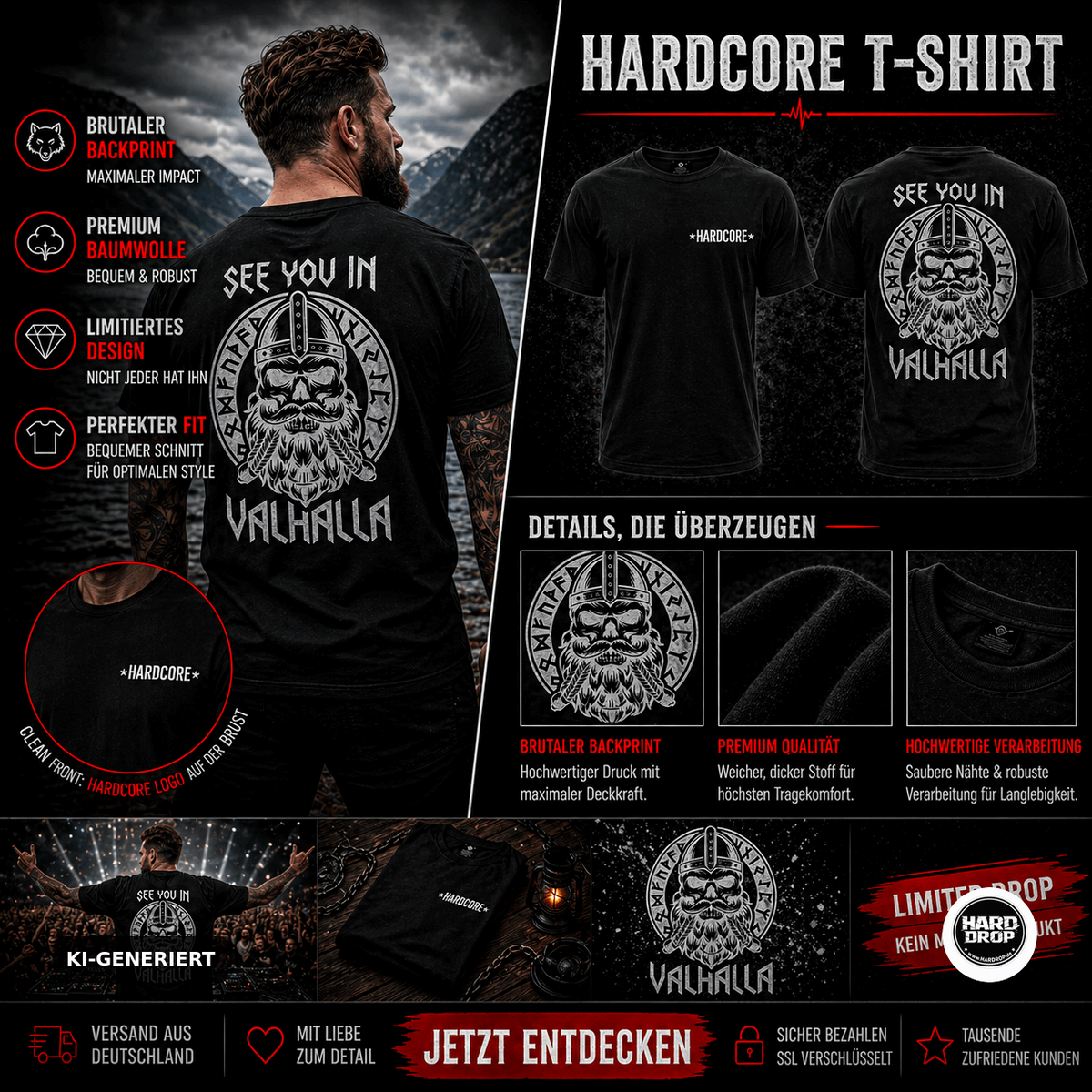 HARDDROP See You in Valhalla T-Shirt – Viking Streetwear Produktansicht