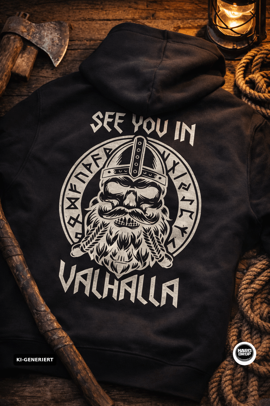 HARDDROP See You in Valhalla Zip Hoodie mit Viking Backprint – Valhalla Streetwear