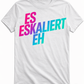 Schwarzes Statement T-Shirt "Es Eskaliert Eh" mit Neon Farbverlauf – Festival und Party Streetwear für Techno und Hardstyle | Laserhandmade