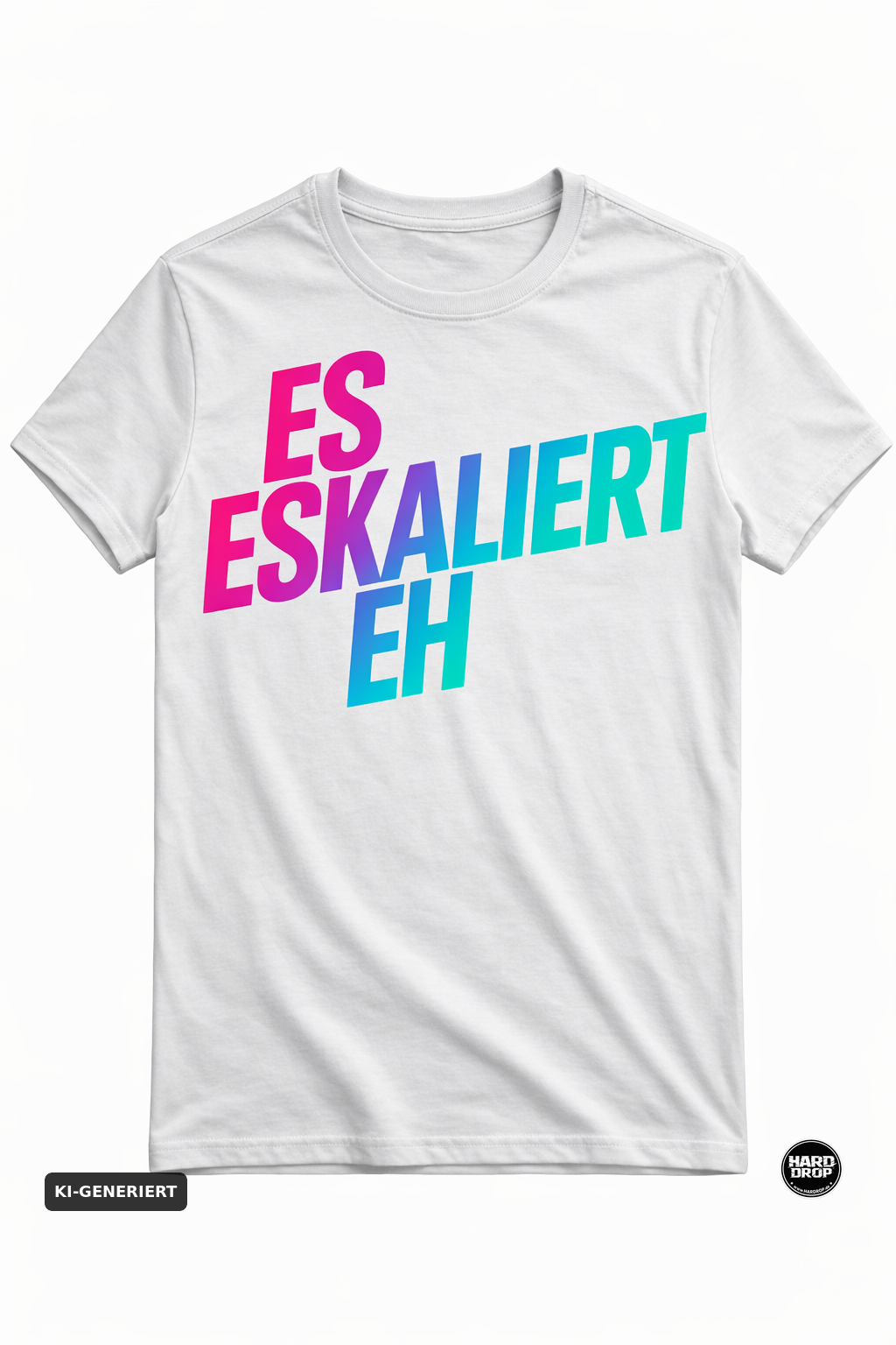 Schwarzes Statement T-Shirt "Es Eskaliert Eh" mit Neon Farbverlauf – Festival und Party Streetwear für Techno und Hardstyle | Laserhandmade