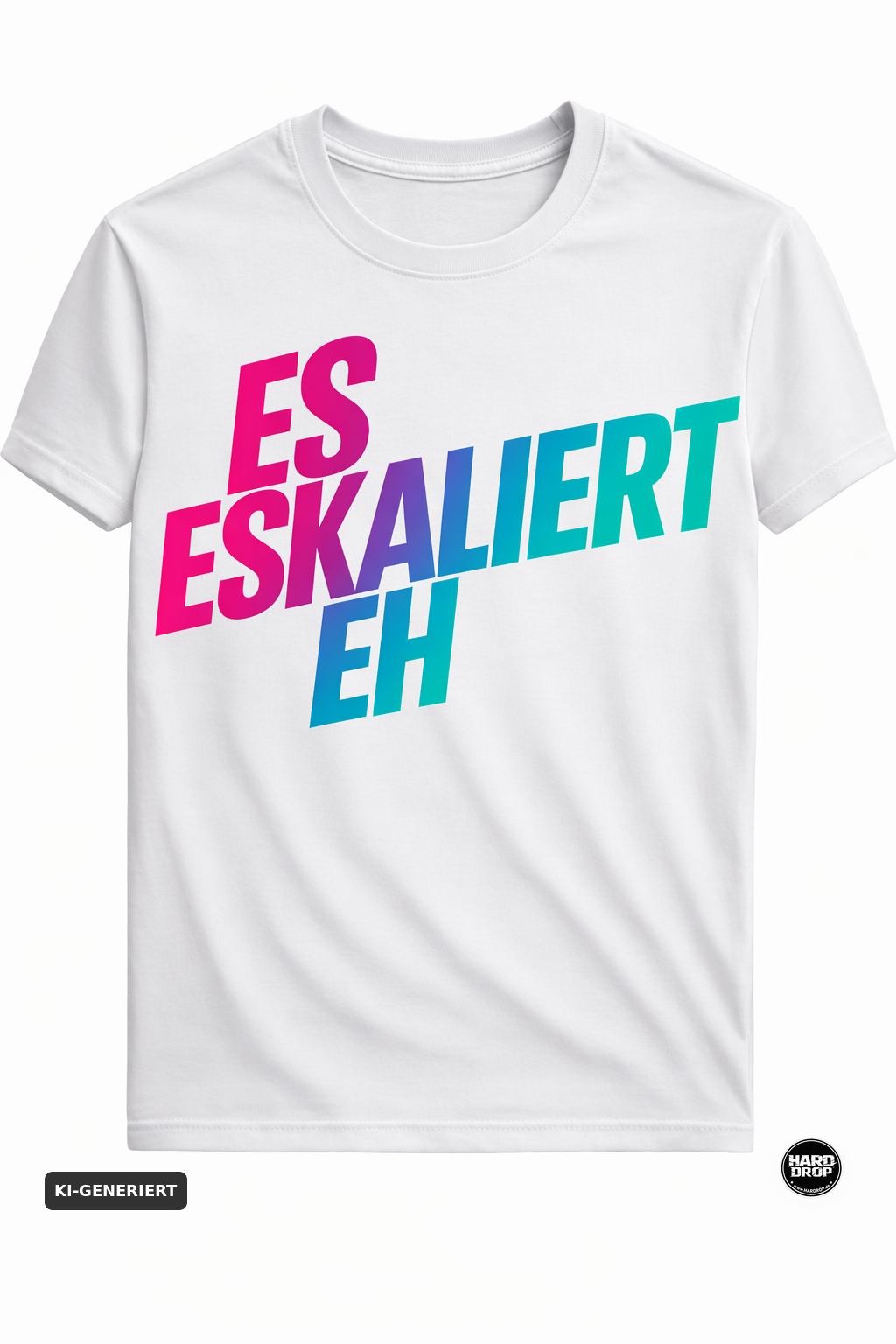 Schwarzes Statement T-Shirt "Es Eskaliert Eh" mit Neon Farbverlauf – Festival und Party Streetwear für Techno und Hardstyle | Laserhandmade