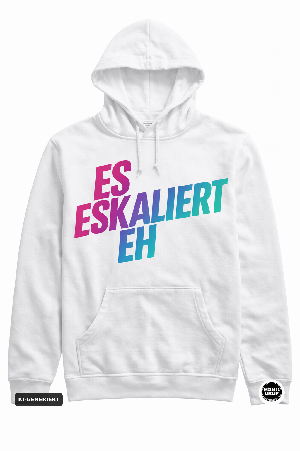 Schwarzer Statement Hoodie "Es Eskaliert Eh" mit Neon Farbverlauf – Festival und Party Streetwear für Techno und Hardstyle | Laserhandmade