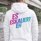 Schwarzer Statement Hoodie "Es Eskaliert Eh" mit Neon Farbverlauf – Festival und Party Streetwear für Techno und Hardstyle | Laserhandmade