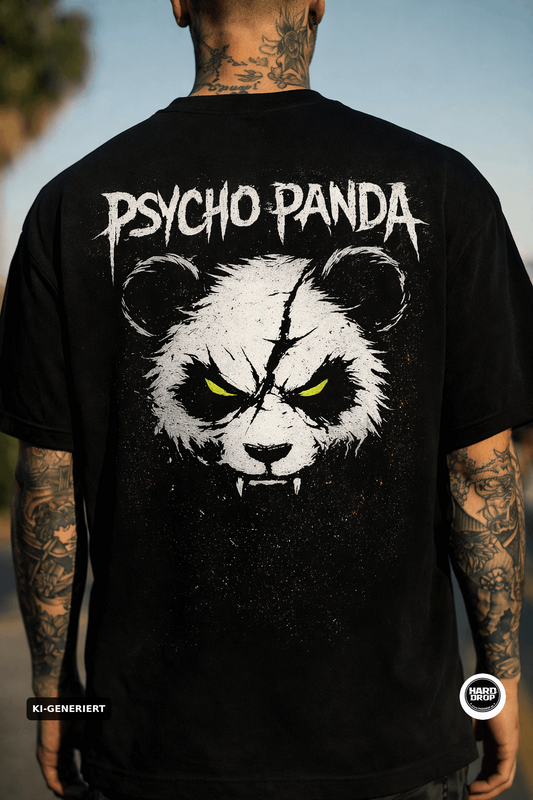 HARDDROP Psycho Panda T-Shirt mit großem Backprint – Hardcore Hardstyle Streetwear