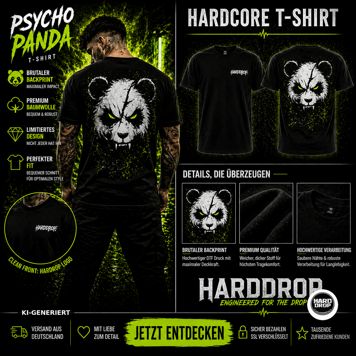 HARDDROP Psycho Panda T-Shirt – Festival Streetwear Produktansicht
