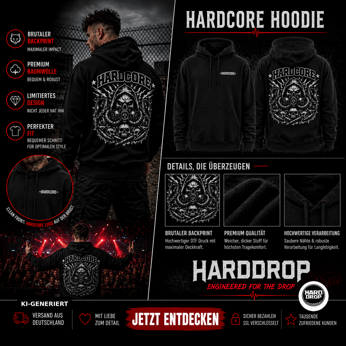 HARDDROP Hardcore Acid Hoodie – Festival Streetwear Produktansicht
