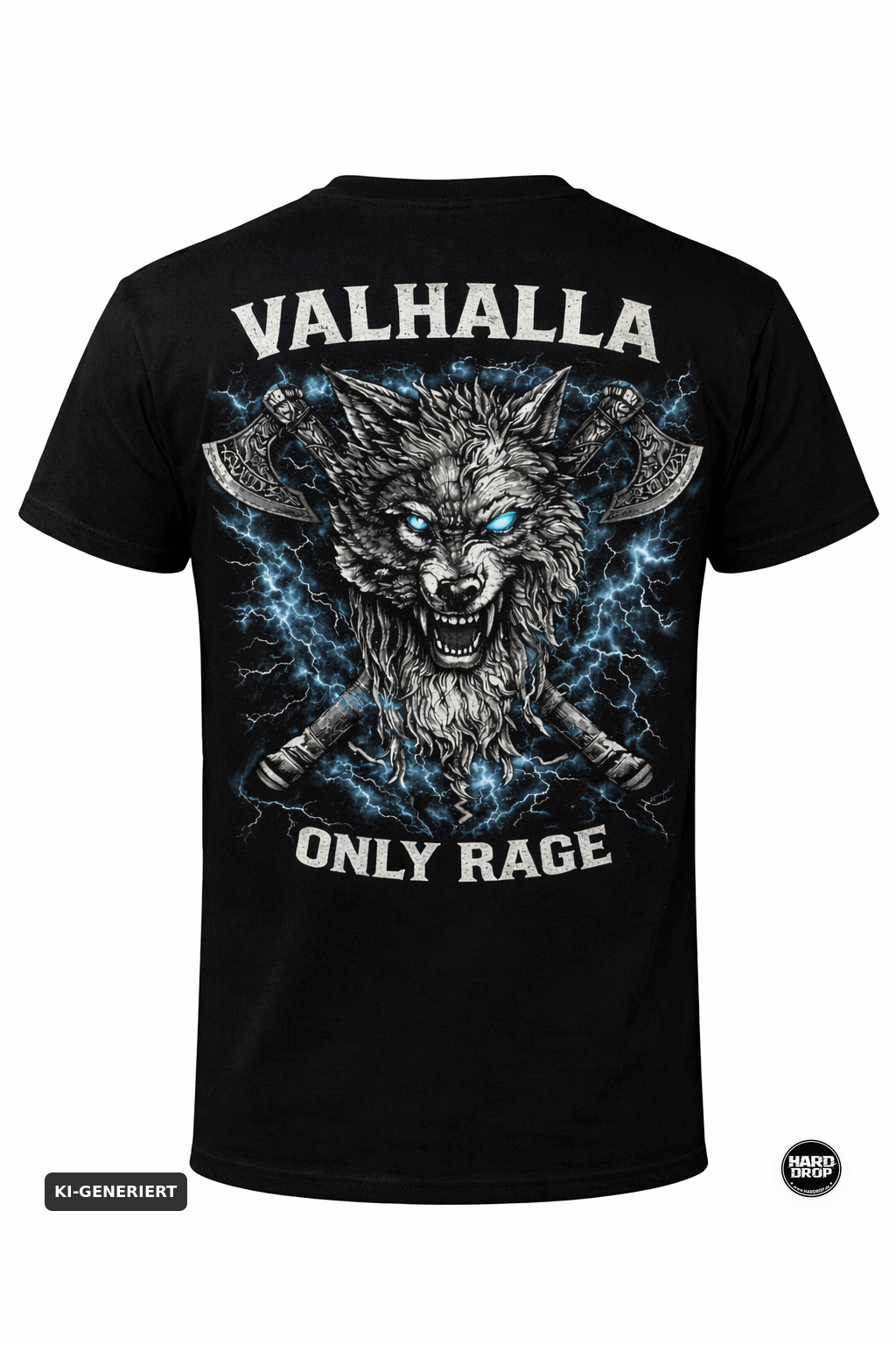 HARDDROP Valhalla Storm T-Shirt mit Viking Wolf Backprint – Valhalla Streetwear
