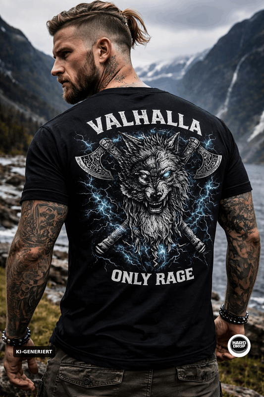 HARDDROP Valhalla Storm T-Shirt mit Viking Wolf Backprint – Valhalla Streetwear