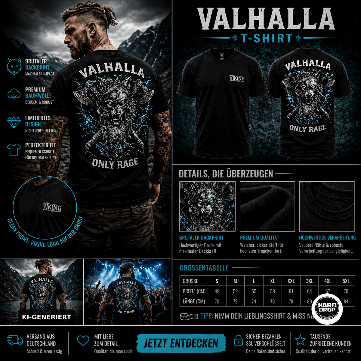 HARDDROP Valhalla Storm T-Shirt – Viking Streetwear Produktansicht