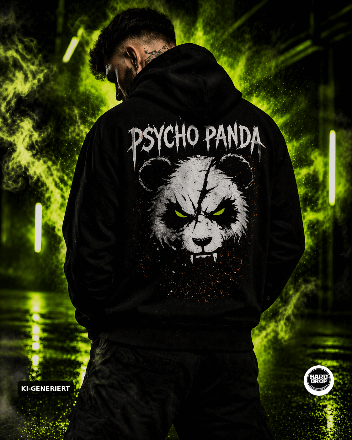 HARDDROP Psycho Panda Hoodie – Hardcore Hardstyle Streetwear Produktansicht