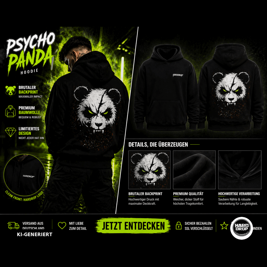 HARDDROP Psycho Panda Hoodie – Festival Streetwear Produktansicht