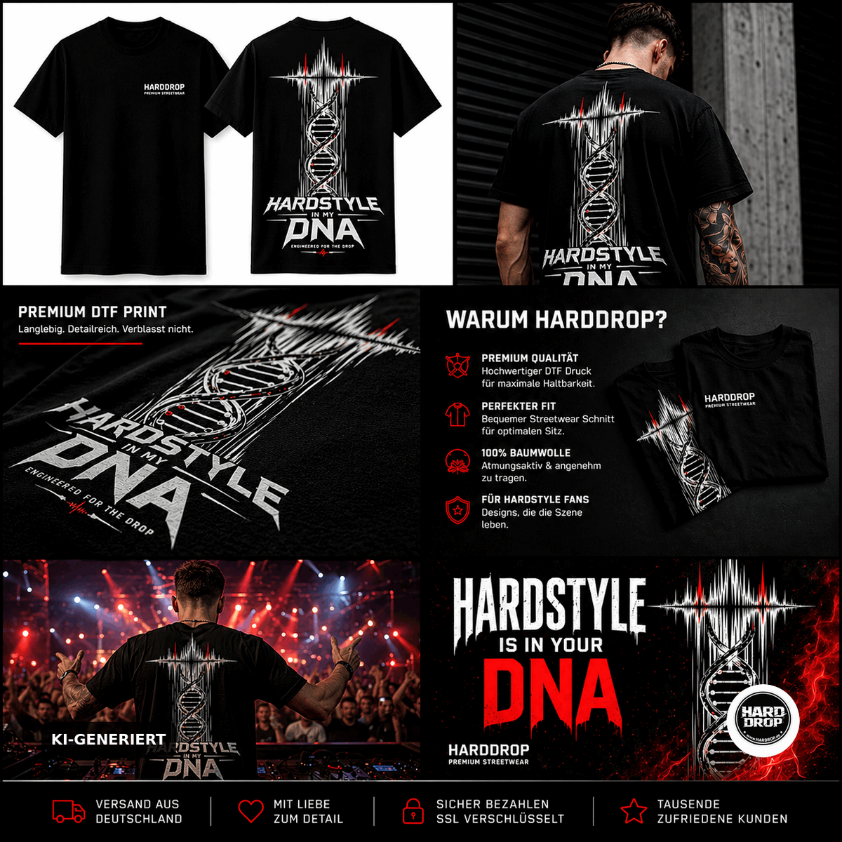 HARDDROP Hardstyle In My DNA T-Shirt – Festival Streetwear Produktansicht
