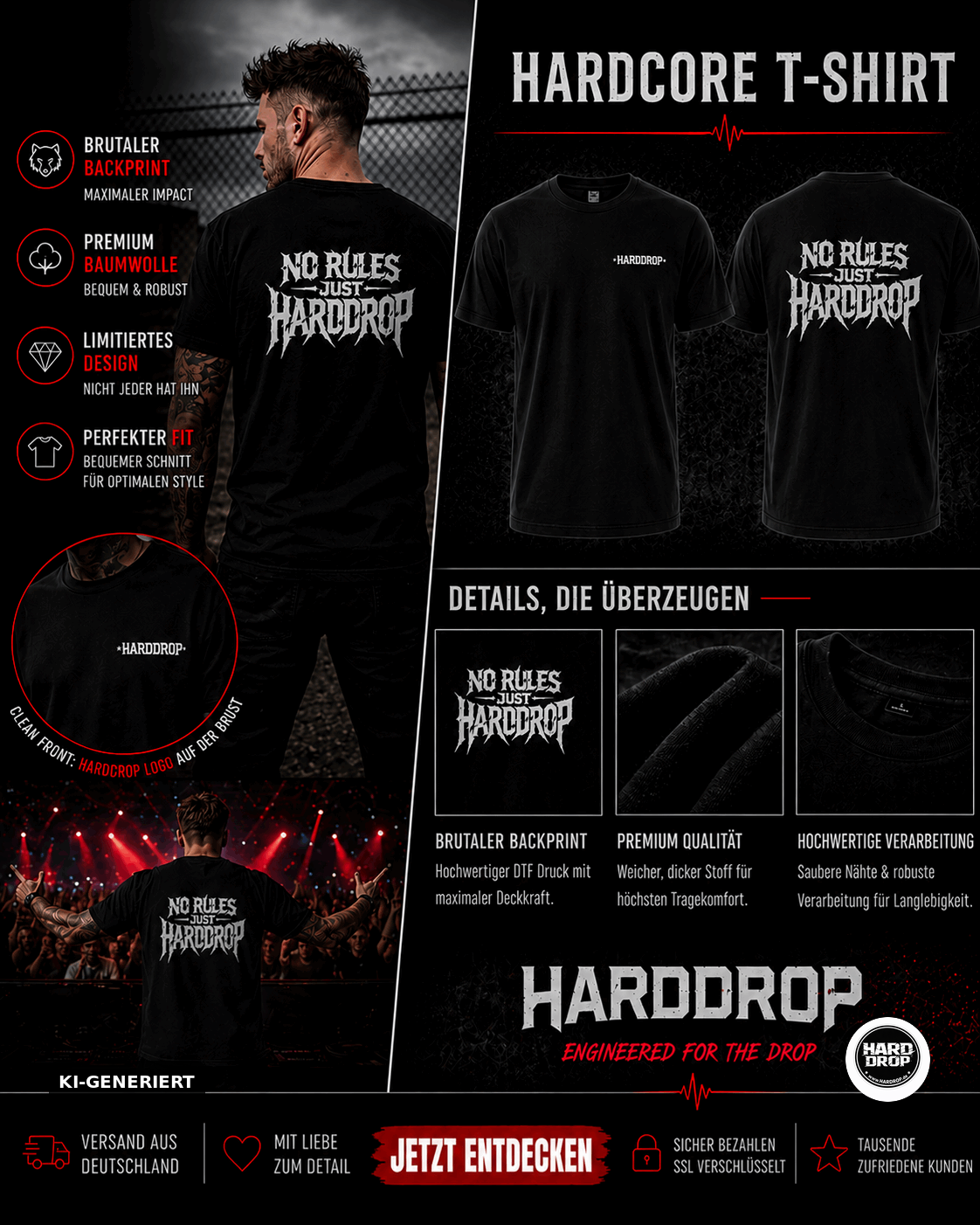 HARDDROP No Rules Just HARDDROP T-Shirt – Festival Streetwear Produktansicht