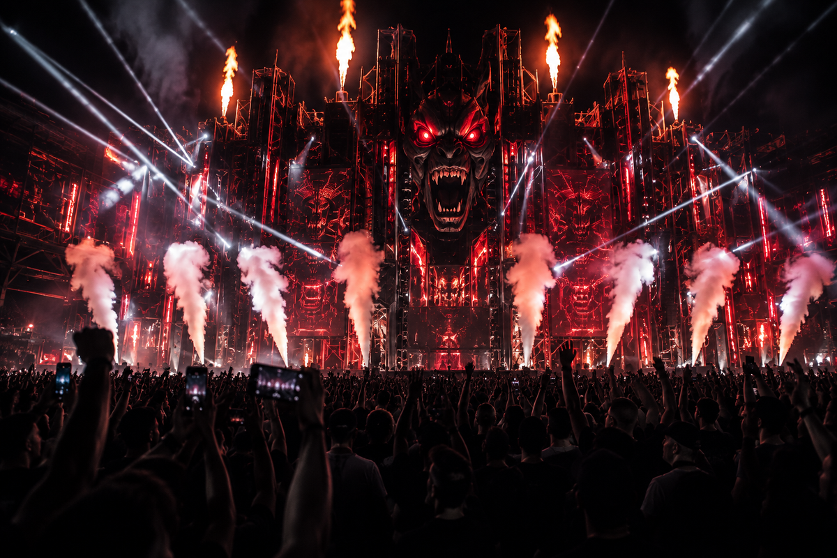 Hardcore Hardstyle Festival Crowd bei Nacht