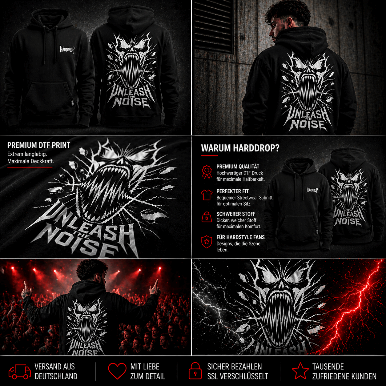 Harddrop „Unleash The Noise“ Hoodie – Hardcore Streetwear Backprint