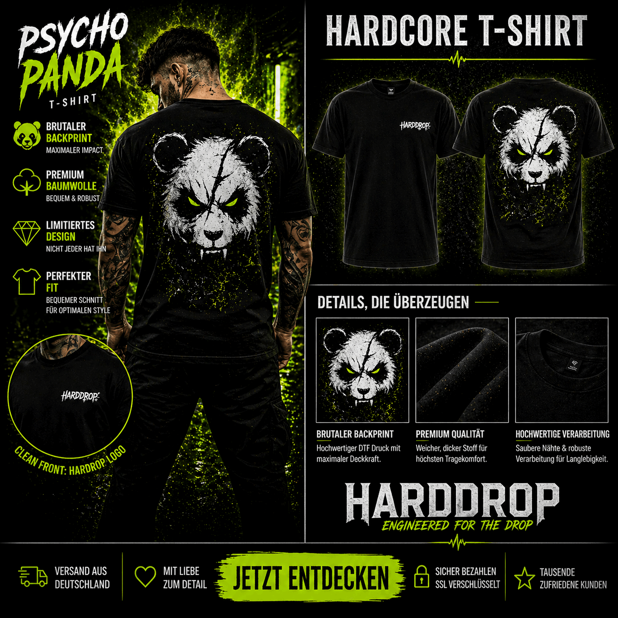 Psycho Panda – Backprint Hardcore / Hardstyle T-Shirt