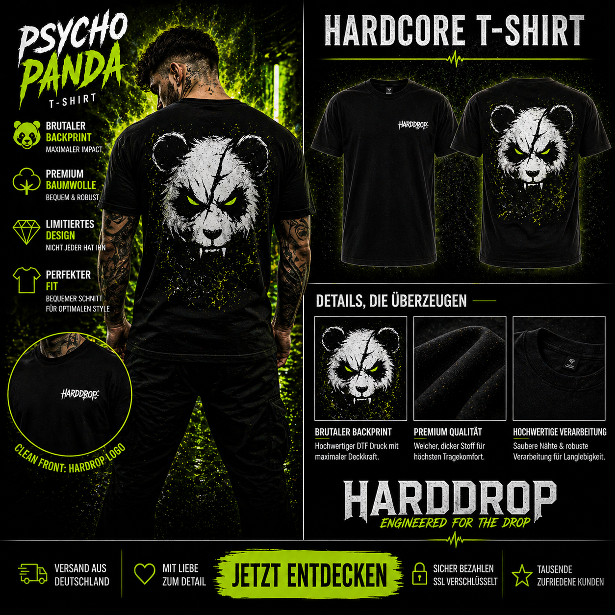 Psycho Panda – Backprint Hardcore / Hardstyle T-Shirt